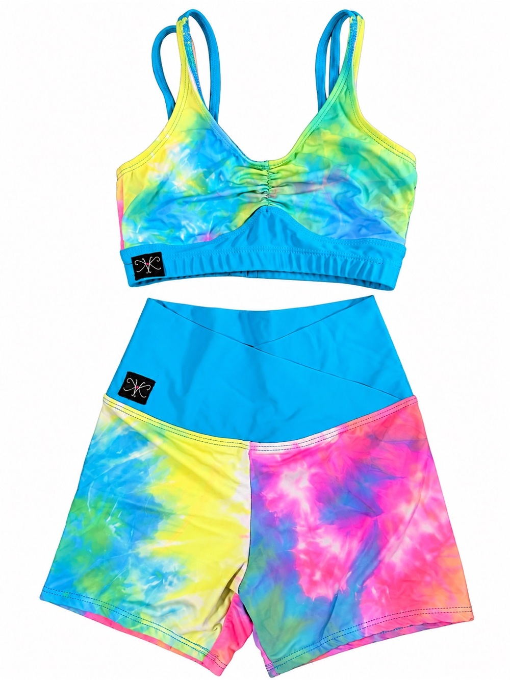 Girls Tie-Dye Active Matching Set - Bright Blue Waistband